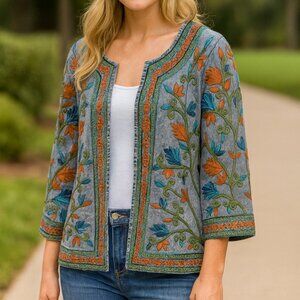 Parsley & Sage Embroidered Floral Boho Artsy Open Front Jacket NEW NWT